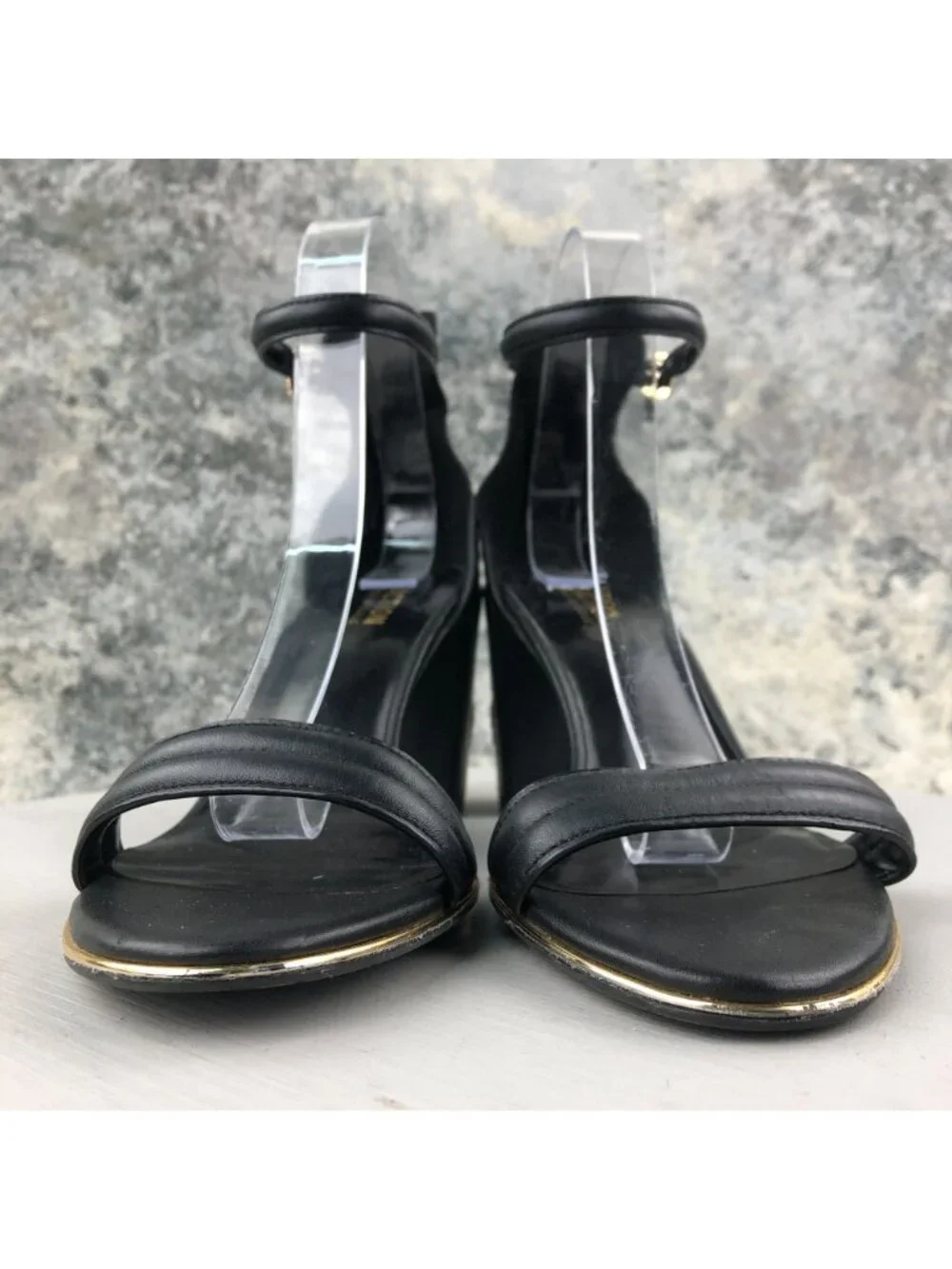 Kenneth Cole Reaction Womens 9.5M Lolita2 Black Leather Floral High Heel Sandals